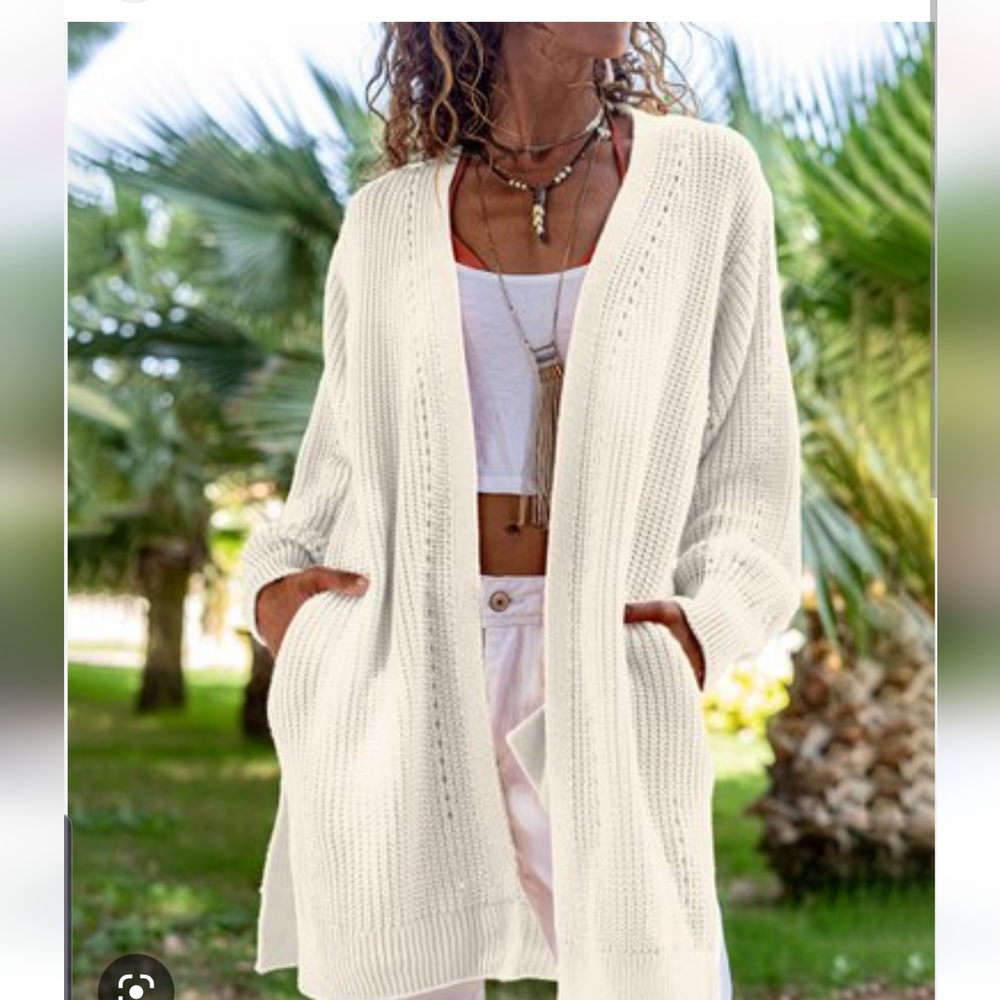 CCK STYLE Wool Blend Open Cardigan WOMEN'S 3X Pockets Drop shoulder sleeve